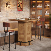 39.4" H Bar Height Table, Square High Bistro Pub Cocktail Table with Metal Footrest, Rustic Brown