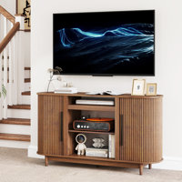 59" Mid-century Modern Tv Stand With Sliding Fluted Tambour Door And Shelf Storage by George Oliver