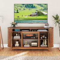 Fluted Tv Stand With Sliding Doors And Storage Shelf, Curved Tv Console