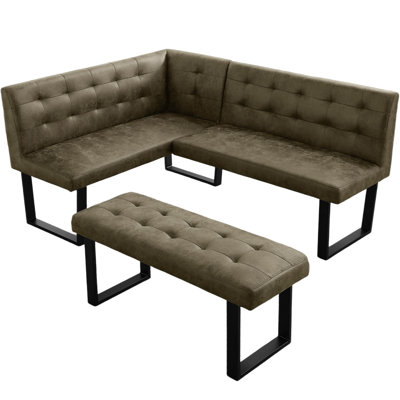 2 Piece Modern Faux Leather Corner Bench And Backless Bench With Tufted Upholstery And Metal Legs by Hokku Designs