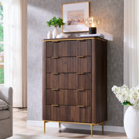 48" Tall Fluted 5 Drawers Dresser, Modern Chest Of Drawers With Metal Handle by Ebern Designs
