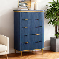48" Tall Fluted 5 Drawers Dresser, Modern Chest Of Drawers With Metal Handle by Ebern Designs