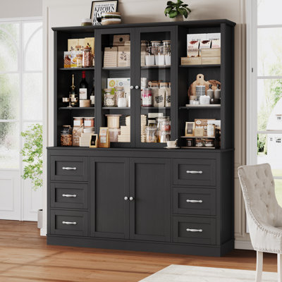 63" Wood Bookcase With Glass Doors & Drawers by Latitude Run