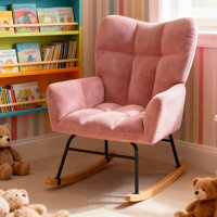 Rocking Chairs for Nursery, Upholstered Glider Rocking Chair, High Back Accent Armchair with Wood Legs for Living Room & Bedroom, Pink
