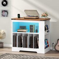Large Record Player Stand With Charging Station & Led Lights by 17 Stories