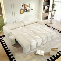90.2" King-Size Pull-Out Sleeper Sofa Bed 3-Seater Teddy Couch With Seat Storage by Mercer41