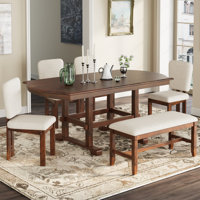 6-Piece Extendable Dining Table Set With Bench And 4 Wood Frame Chairs by Ophelia & Co.