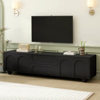 Cream Style TV Stand With Arched Doors & 2 Drawers For Tvs Up To 75", Minimalist Media Console With Rebound Device, Entertainment Center With 5 Round by Latitude Run