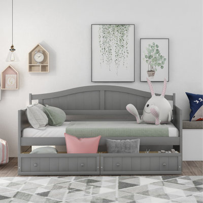 Twin Wooden Daybed With 2 Drawers, Sofa Bed For Bedroom Living Room,No Box Spring Needed,Gray