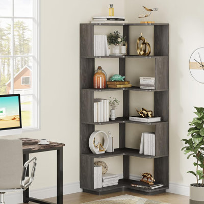 6-Tier Industrial L-Shaped Corner Bookshelf Organizer by 17 Stories