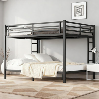 Queen Over Queen Bunk Bed Frame With Full-length Guardrail,heavy Duty Solid Metal Bunk Bed With 2 Ladders For Kids/adults, No Box Spring Needed,black by 17 Stories
