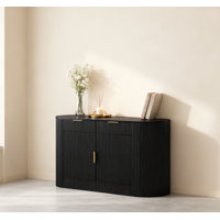 55.1" Modern Storage Cabinet – 2 Doors & 2 Drawers, Stripe Mdf Sideboard With Aluminum Handles, Curved Side Door & 3-tier Shelves, Buffet Cabinet For by Ebern Designs
