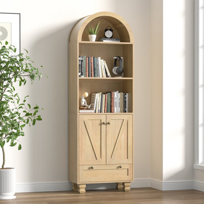 6-tier 71" Tall Arched Storage Bookcase With Cabinets And Drawer by Latitude Run