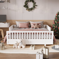 Twin Size Solid Wood Platform Bed With Guardrails,Convertible Twin Beds by Isabelle & Max