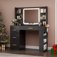 39.3" Makeup Vanity Table With LED Mirror, 4 Drawers, 7 Open Storage Shelves by Ebern Designs