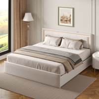 Full Bed Frame With 4 Storage Drawers, Led Lights And Usb Ports, Upholstered Platform Bed Solid Wooden Slats Support, Beige by Latitude Run