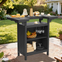 Outdoor Bar Table with Storage and Glass Holder in HDPE – Weather-Resistant Patio Bar Station by Ebern Designs