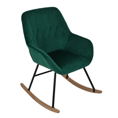 Velvet Accent Rocking Chair with Metal Base and Wooden Rockers for Living Room Chairs