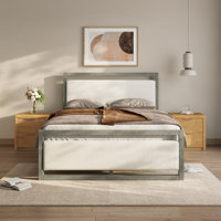 Modern Upholstered Queen Platform Bed with White Boucle Headboard and Gray Wood Frame by Latitude Run