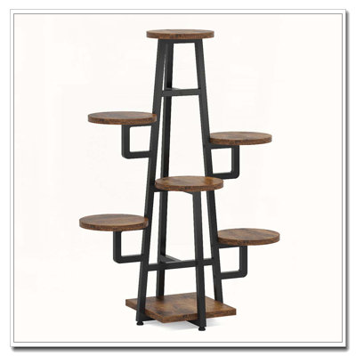 43.30" Tall 7-Tier White & Brown Corner Multiple Plants Shelf For Living Room, Balcony & Garden by 17 Stories