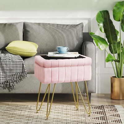 Modern Green Plush Upholstered Vanity Stool/Chair, Made Of Faux Fur, With Storage Space, A Soft Footstool, And Four Metal Legs With Non-Slip Pads. Sui