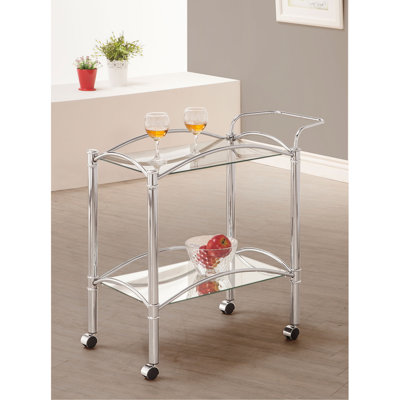 2 Glass Shelf Rectangular Metal Kitchen Cart For Dining Room, Reflective Finish And Versatile Placement With Bar Cart, A Stylish Storage Option Flexib by Red Barrel Studio