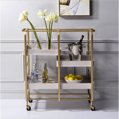 Washed Serving Cart With 3 Adjustable Trays by 17 Stories