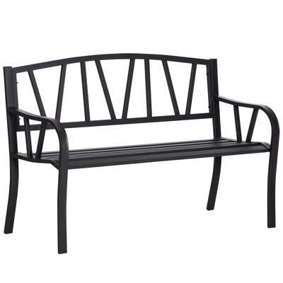 Outsunny 50" Metal Garden Bench, Black Outdoor Bench For 2 People, Park-Style Patio Seating, Decor With Smooth Armrests, Slatted Seat And Backrest, Bl by Latitude Run