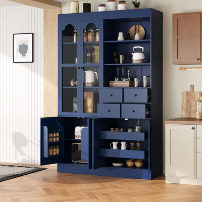 47.2X15.7X75inch Freestanding Buffet With Hutch, Tall Kitchen Pantry Cabinet With 4 Drawers, Door Shelves And Pull-Out Trays For Dining Room, Living R by Ebern Designs