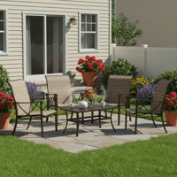 23.4" Wide Powder-Coated Rust-Resistant Metal Frame, Breathable PVC-Coated Polyester Fabric, Adjustable Feet Outdoor Dining Chair (Set Of 4) by Lark Manor
