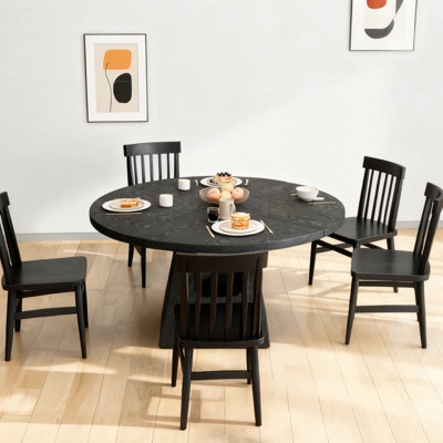 Round Dining Table for 4-6,47 Inch Round Dinner Table with Wooden Tabletop and Storage Base,Farmhouse Dining Table,Wood Kitchen Table for Dining Room, by Wrought Studio