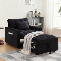 35-inch Pull Out Sofa Chair Bed, Modern Tufted Velvet 3 in 1 Convertible Sleeper Sofa Chair with a Pillow for Small Space, Living Room, Apartment, Bed by Mercer41