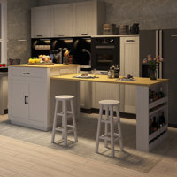 82.7" Kitchen Island With Extendable Dining Table With Spice Rack & Power Outlet by Red Barrel Studio