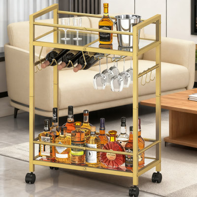 Mobile Bar Cart With Mirrored Shelves, Wine Rack And Glass Holders - Multifunctional Serving Cart For Kitchen, Dining Room And Living Room by 17 Stories