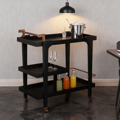 Midcentury Modern Bar Cart With 3-Tier Design, Locking Casters, And Safety Guardrail For Versatile Serving And Storage by 17 Stories