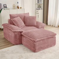 47.61" Upholstered Single Chaise Lounge Corduroy Armchair With 2 Throw Pillows - No Assembly Required by Mercer41