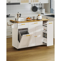 55" Kitchen Island with 5 Wheels, Storage & Flip-Top Trash Can by Red Barrel Studio