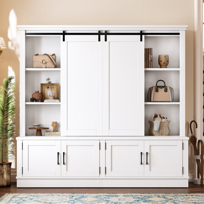 Sliding Door Entryway Cabinet with Shelves & Barn Door Design, Industrial Storage Organizer for Hallway or Living Room
