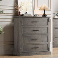 4 Drawer Dresser for Bedroom, Farmhouse Tall Chest of Drawers with Metal Handles, Rustic Wooden Dresser for Living Room, Hallway