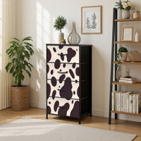 4 Drawer Vertical Storage Dresser Hand Drawn Cow Print with Wood Top Fabric Pull Drawers by Ebern Designs