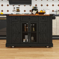 Kitchen Island with Drop Leaf, 3 Drawers, 5 Open Side Racks, Charging Station and Cabinet by Latitude Run