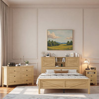 3-pieces Bedroom Sets, Platform Bed With Sliding Doors, Storage Headboard And Charging Station, 1 Nightstand With 2 Drawers, 1 Dresser With 6 Drawers by Ebern Designs