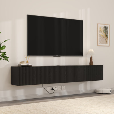 Floating Tv Stand For 75" Tv, Led Wall-mounted Entertainment Center With Charging Station, Floating Tv Shelf For Living Room, Bedroom