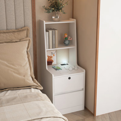 Nightstand With Charging Station, Smart Nightstand With Night Light, Modern Night Stand With Bookshelf, Bedside Tables With Storage Cabinet For Bedroo by 17 Stories