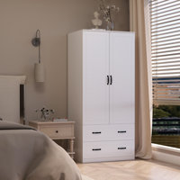 White Minimalist Lines 2 Doors Wooden Wardrobe Closet Armoire, Bedroom Large Capacity Freestanding Armoire, 71" Clothing Storage Cabinet With Hanging by Winston Porter