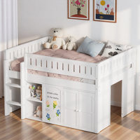 Loft Bed With Double-Door Cabinet, Open Shelves And Chalkboard Panel by Harriet Bee