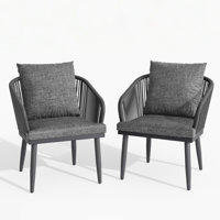 Outdoor Patio Dining Chair Set, Modern Armrest Dining Chair Set With Soft Cushions by Corrigan Studio