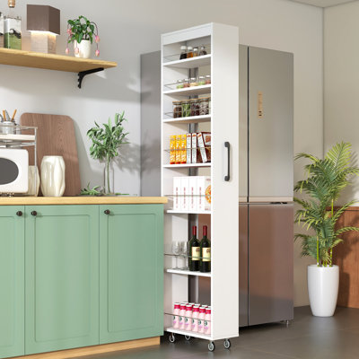 7-Tier Rolling Kitchen Cart, Slim Pull-Out Storage Shelf Organizer with Handle & Casters, for Narrow Spaces Between Fridge, Counter, Washer/Dryer, Liv by Latitude Run