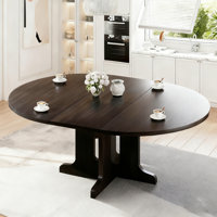 43.3-59 Inch Extendable Round/oval Wood Dining Table For 4-8 People, Space-saving Design With Extension Leaves & Cross Legs For Kitchen And Living Roo by 17 Stories