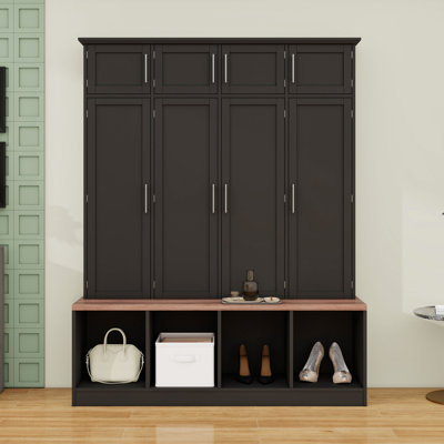 Wooden Hall Tree with Cabinet, Bench, Doors and Hooks by Lark Manor